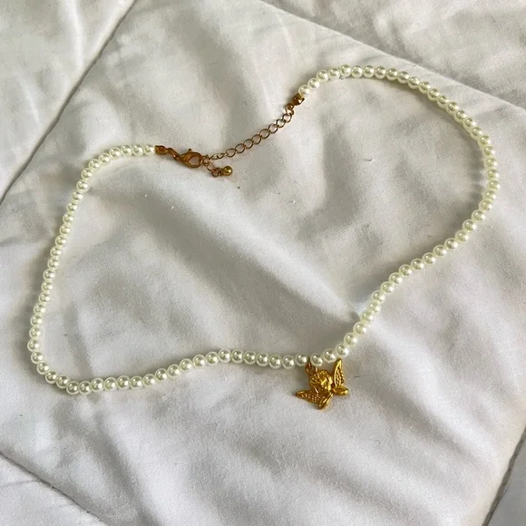 Angel Charm Pearl Necklace - Picture 2 of 4